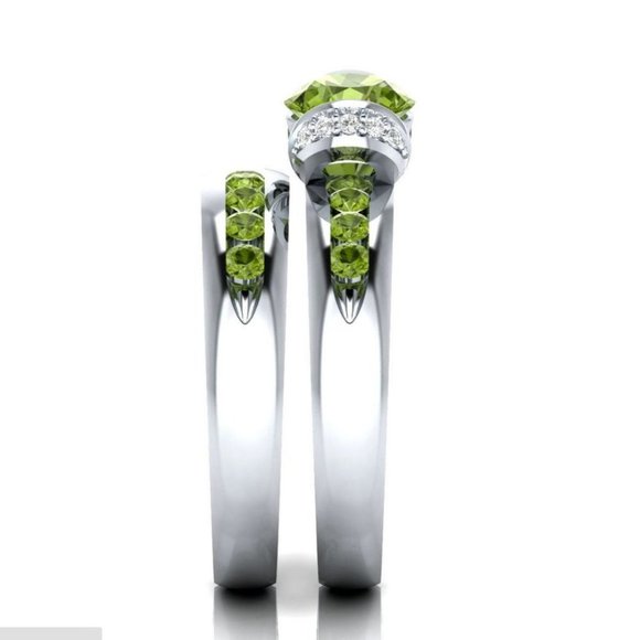 New Elegant 925 Silver Peridot Diamond 2 pc Set - Picture 3 of 4